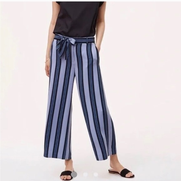 LOFT Pants - Ann Taylor LOFT Striped Crop Wide Leg Trousers, Sz 8P (missing tie sash)